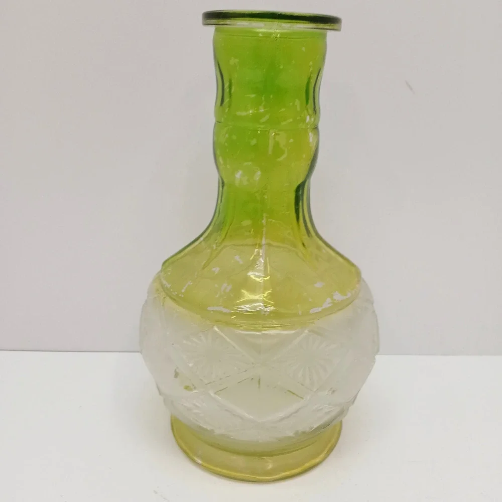 VTG Art Decorative Large Roman Glass Green Vase Diamond Cut Pattern Retro Decor